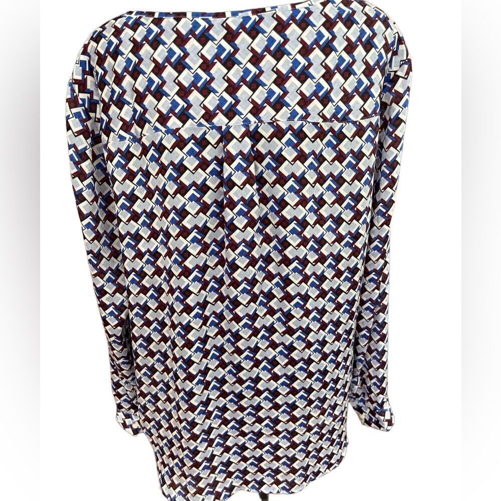 Talbots Split Neck Button Front Long Sleeved Geom… - image 3